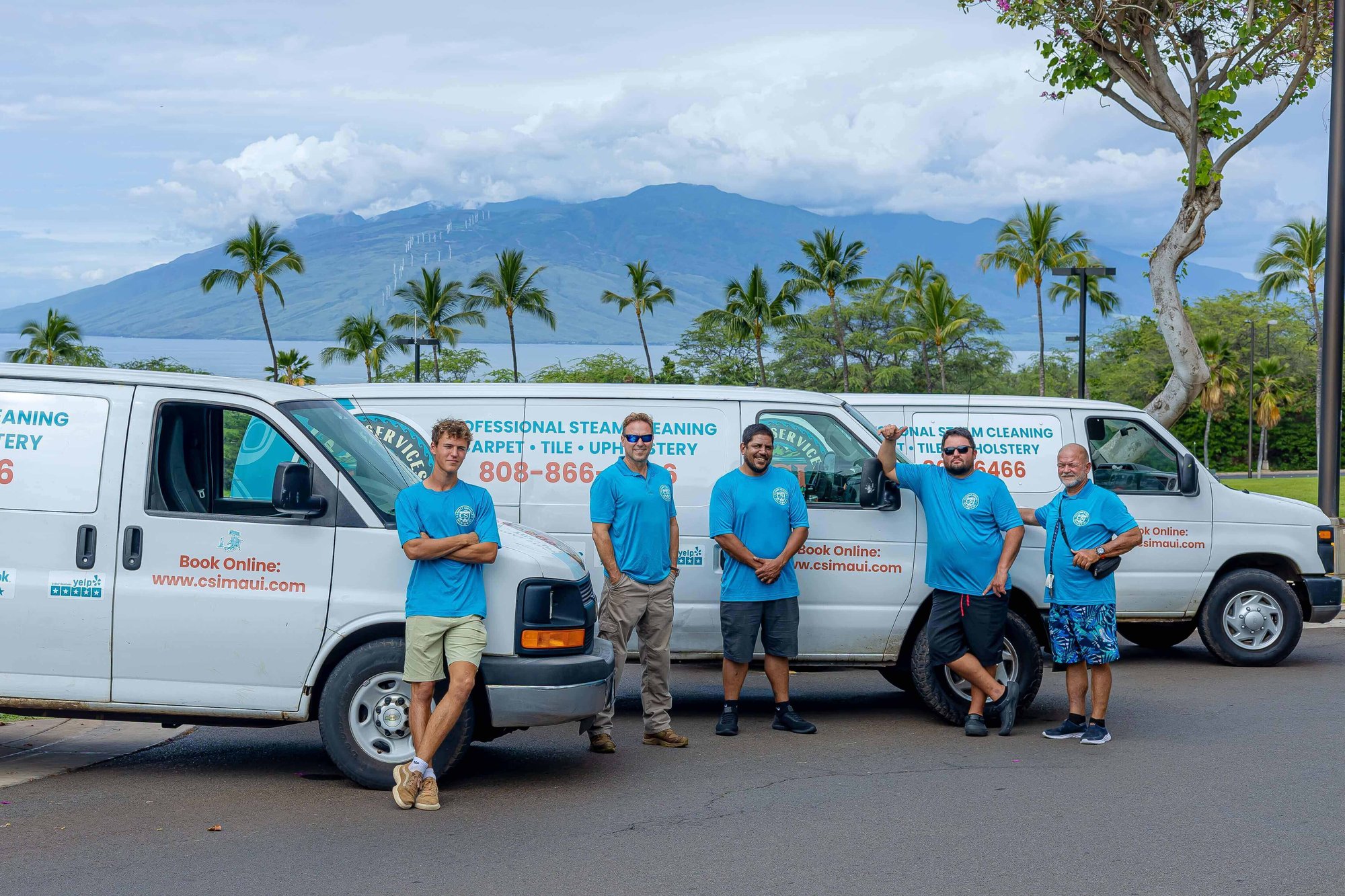 CSI Carpet cleaning team with vans in Kahului, HI